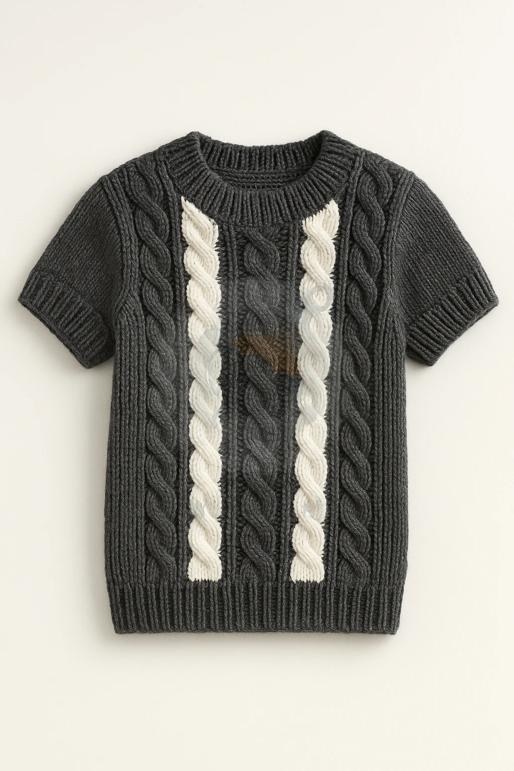Hand-Knitted Adult Cable Sweater Using Ganga Olivia Yarn (Charcoal Grey & White)